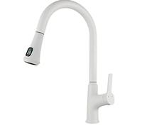 Rubinetto del lavello da cucina con display digitale a LED, rubinetto da cucina in ottone a 2 funzioni con spruzzatore a tiro verso il basso, rubinetti per lavello da cucina a foro singolo, bianco