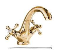 Rubinetto del , rubinetto a un foro a doppio manico antico, rubinetto per lavabo da bagno in , rubinetto miscelatore a doppia maniglia con tubo da 60 cm a freddo e parte sostitutiva in