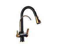 Rubinetto Della Cucina Acqua Del Filtro Sensore Di Tocco Miscelatore Dello Spruzzatore Antico Messo Fuori Con La Gru Girevole Pura For Flusso D'Acqua Stabile(Black Gold)