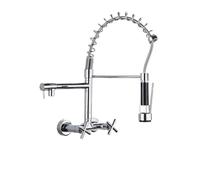Rubinetto della cucina Doppi manici Miscelatore acqua calda e fredda, rubinetti estraibili a molla con beccuccio girevole a parete(Chrome)