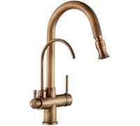 Rubinetto della Cucina Rame Retro Bacinella per Verdure Estraibile Lavello a Scomparsa Acqua Calda e Fredda (Vaso Estraibile in Oro)