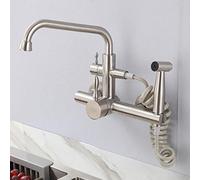 Rubinetto della Cucina Rubinetto A Parete Tipo Incasso Rubinetto per Lavello Caldo E Freddo in Acciaio Inossidabile 304 Spray Monocomando Lavanderia Piscina Cucina Rotante@B