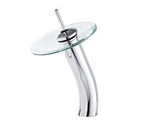 Rubinetto della nave del bagno Cromato Cascata Beccuccio in vetro Maniglia singola Un foro Ciotola Rubinetto per lavello Rubinetto per lavabo con corpo alto Rubinetto miscelatore per lavabo con tubo