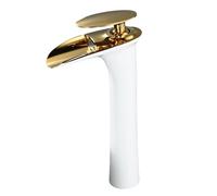 Rubinetto della nave del bagno del rubinetto della cascata del lavandino del bagno, singolo foro alto Vessel Rubinetti del bagno, bianco e oro, ottone massiccio, SHUNLI