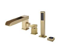Rubinetto della Vasca Romana con Doccia Portatile e Display Digitale, Rubinetto a Bordo a Cascata a Cascata a 4 buche a Cavaliere a Monte a Monte a Monte con Un Braccio Lungo, Grigio (Colore: Oro
