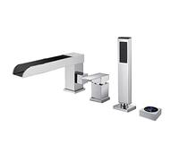 Rubinetto della Vasca Romana con Doccia Portatile e Display Digitale, Rubinetto a Bordo a Cascata a Cascata a 4 buche a Cavaliere a Manico Singolo Set di Cavalli da Montaggio con Un Braccio Lungo,