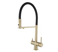 Rubinetto dell'acqua a 3 vie in ottone, rubinetto con filtro caldo e freddo per lavello da cucina, elegante finitura in oro spazzolato, ideale per casa e ufficio, apparecchio durevole ed elegante
