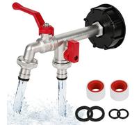 Rubinetto di scarico, rubinetto per serbatoio dell'acqua da 1000 l, in lega, valvola a sfera con doppio rubinetto da 1/2 + 3/4", adattatore Ibc, valvola di scarico universale per serbatoio dell'acqua