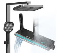 Rubinetto doccia completo con display a LED, sistema doccia nero, con illuminazione a LED, 32 x 22 cm e rubinetto doccia con 3 funzioni, 4 spray posteriore e tubo doccia da 1,5 m