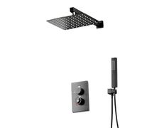 Rubinetto doccia con display digitale, rubinetto termostatico, valvola di supporto in ottone nascosta, miscelatore for bagno caldo e freddo, set vasca quadrato(Polished Chrome,10 inch)