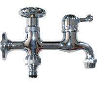 Rubinetto Doppio per Fontana da Giardino in Ottone Cromato con Attacco Rapido Morelli Double