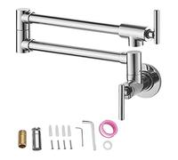 Rubinetto doppio riempitivo for pentole for fornelli da cucina for montaggio a parete commerciale in ottone massiccio con ristorante pieghevole finitura nera opaca(24.4in Chrome)