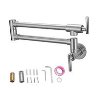 Rubinetto doppio riempitivo for pentole Rubinetto for fornelli da cucina for montaggio a parete commerciale in ottone massiccio con ristorante pieghevole con finitura nera opaca(24.4in Nickel)