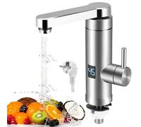 Rubinetto Elettrico Acqua Calda Istantanea, 3000W Caldo e Freddo Scaldabagno in Acciaio Inox con Indicatore di Temperatura a LED Girevole a 360°, per Cucina Bagno i efficienza energetica A]