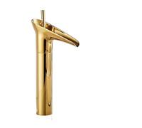 Rubinetto Elettrico Acqua Calda Rubinetto for lavabo in rame, stile antico, cascata, rubinetti for bagno, miscelatore caldo e freddo(Gold long)