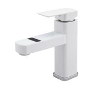 Rubinetto elettrico con indicatore di temperatura a LED, miscelatore lavabo, Bathroom Tap con design in acciaio inox, bobina in ceramica, rubinetto lavabo bianco nero G1/2 (bianco)