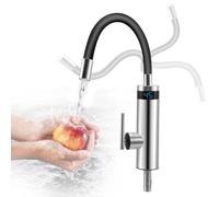Rubinetto elettrico con scaldabagno da cucina, rubinetti elettrici da 3000 W, con beccuccio flessibile e indicatore di temperatura LCD, 360°, rubinetto in silicone, alloggiamento in acciaio inox 304