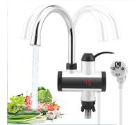 Rubinetto elettrico con scaldabagno istantaneo, rubinetto elettrico da 3300 W con uscita flessibile e display LCD indicatore di temperatura, rubinetto per acqua calda e fredda in acciaio inox girevole