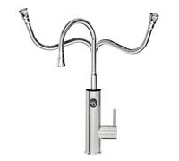 Rubinetto Elettrico Istantaneo 3200W, 220V Rubinetto Scalda Acqua Elettrica, Rubinetto Acqua Calda Miscelatore Elettrico per Cucina con Temperatura Display LED e Tubo Flessibile (Argento)