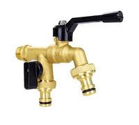 Rubinetto esterno for il giardino, rubinetto da 1 ingresso 2 uscite 1/2"*3/4"*3/4" dell'acqua in ottone con maniglia nera for irrigazione lavatrice