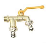 Rubinetto esterno ispessito antigelo Split Doppia uscita singola fredda Connessione rapida per tubo da giardino Irrigatore Timer in lega di zinco Ottone Grande flusso (D)