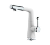 Rubinetto estraibile a prova di spruzzi d'acqua calda e fredda, tre funzioni, bianco + flusso d'acqua cromato