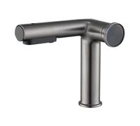 Rubinetto estraibile per lavabo da bagno con 3 modalità di funzionamento, rubinetto miscelatore per lavabo monoforo con montaggio a ponte e acqua fredda e calda (grigio)