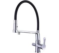 Rubinetto filtrante per lavello da cucina a 3 vie, miscelatore estraibile con 2 modalità, doppia manopola, rotazione a 360°, sistema di filtraggio dell'acqua 3 in 1 per un accesso all'acqua pulita