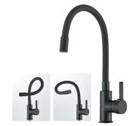 Rubinetto flessibile da cucina, nero, girevole a 360°, nero opaco, rubinetto ad alta pressione, rubinetto da cucina con beccuccio flessibile, miscelatore da cucina, nero