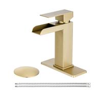 Rubinetto for bagno a cascata, maniglia singola in oro spazzolato, con piastra di appoggio e scarico di troppo pieno