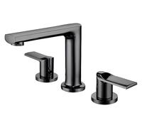 Rubinetto for bagno a doppia maniglia, miscelatore for lavabo, rubinetto for lavabo in ottone a 3 fori, rubinetto for lavabo montato sul piano con acqua calda e fredda(Black)