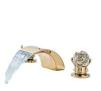 Rubinetto for bagno a LED diffuso, cascata, oro lucido, rubinetti for lavabo, miscelatore for, 2 manopole in cristallo, 3 fori(Brushed Gold)