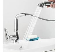Rubinetto for bagno con doccetta estraibile in ottone, acqua calda e fredda, telescopico, monoforo, multifunzione, rubinetto for bagno, nero(Chrome)