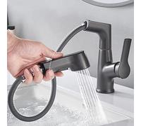 Rubinetto for bagno con doccetta estraibile Rubinetto grigio Acqua calda e fredda Rubinetti for lavabo telescopici rotanti in ottone