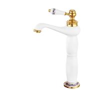 Rubinetto for bagno in ottone massiccio con montaggio a parete acqua calda fredda miscelatore for lavabo retrò con maniglia singola cartuccia in ceramica(White gold,Tall)