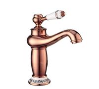Rubinetto for bagno in ottone massiccio con montaggio a parete acqua calda fredda miscelatore for lavabo retrò con maniglia singola cartuccia in ceramica(Rose gold,Short)
