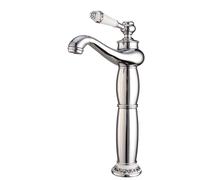 Rubinetto for bagno in ottone massiccio con montaggio a parete acqua calda fredda miscelatore for lavabo retrò con maniglia singola cartuccia in ceramica(Silver,Tall)