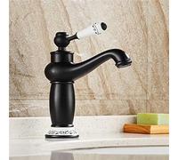 Rubinetto for bagno in ottone massiccio con montaggio a parete acqua calda fredda miscelatore for lavabo retrò con maniglia singola cartuccia in ceramica(Black,Short)