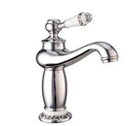 Rubinetto for bagno in ottone massiccio con montaggio a parete acqua calda fredda miscelatore for lavabo retrò con maniglia singola cartuccia in ceramica(Silver,Short)