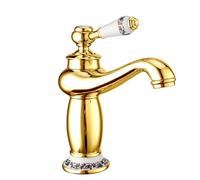 Rubinetto for bagno in ottone massiccio con montaggio a parete acqua calda fredda miscelatore for lavabo retrò con maniglia singola cartuccia in ceramica(Gold,Short)