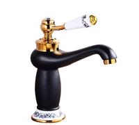 Rubinetto for bagno in ottone massiccio con montaggio a parete acqua calda fredda miscelatore for lavabo retrò con maniglia singola cartuccia in ceramica(Black gold,Short)