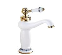 Rubinetto for bagno in ottone massiccio con montaggio a parete acqua calda fredda miscelatore for lavabo retrò con maniglia singola cartuccia in ceramica(White gold,Short)