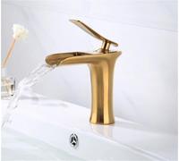 Rubinetto for bagno moderno di lusso in ottone con maniglia singola miscelatore da piano for acqua calda fredda del lavabo(Brushed Gold,Short)