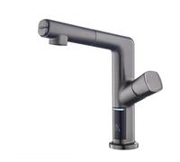 Rubinetto for bagno moderno grigio canna di fucile, design estraibile, maniglia singola, acqua fredda e calda, doppio controllo, rubinetto for lavabo a 2 funzioni(Brushed Grey-D,G3/8)