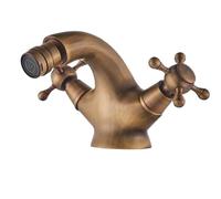 Rubinetto for bidet, due maniglie girevoli, rubinetto for lavabo da appoggio, foro singolo, miscelatore for acqua da montare sul ponte, cromato, ottone anticato(Antique Brass)