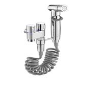 Rubinetto for bidet for WC portatile da bagno, set for bidet a spruzzo for WC Soffione doccia autopulente Rubinetto con valvola ad angolo uno in due per lavelli per roulotte e case(Sliver)