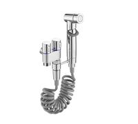 Rubinetto For Bidet Portatile For WC, Spruzzatore, Set For Manuale, Soffione Doccia Autopulente, Valvola Angolare Con Un Ingresso E Due Uscite Pressione Dell'Acqua Regolabile(Silvery)