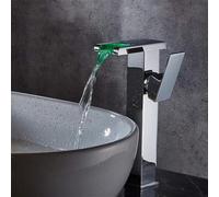 Rubinetto for lavabo a cascata con LED, rubinetto for lavabo a tre colori con controllo della temperatura, con tubo flessibile, design personalizzato, sezione lunga XF-Store(LONG SECTION)