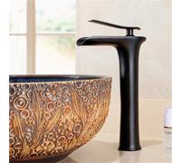 Rubinetto for lavabo a cascata resistente in ottone anticato foro singolo rubinetto for lavabo da bagno retrò con acqua calda fredda(Black,High)