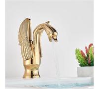Rubinetto for lavabo a forma di cigno miscelatore monocomando for acqua calda fredda installazione su piano d'appoggio con un foro(Gold,Short)